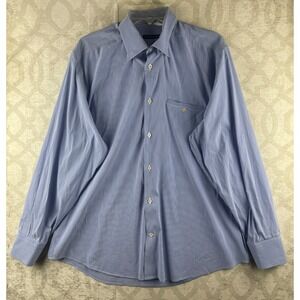Massimo Bizzocchi Dress Shirt Mens 16.5 Blue White Striped Point Collar Cotton